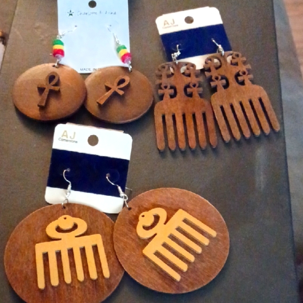 Wooden Ankh and Comb Earrings Sets